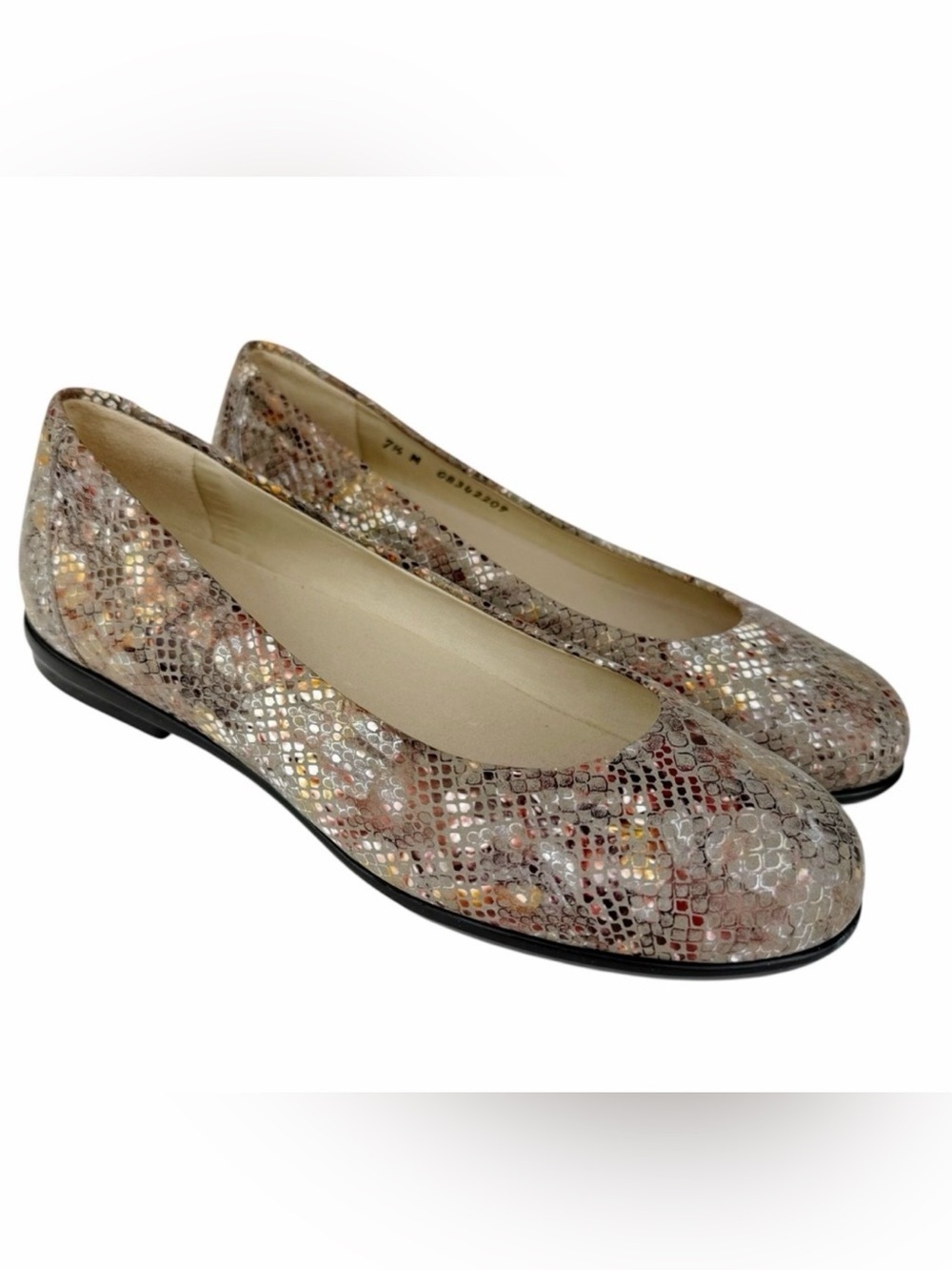 SAS Scenic Ballet Flat Multisnake Taupe Leather Shoes Women’s Size 7.5